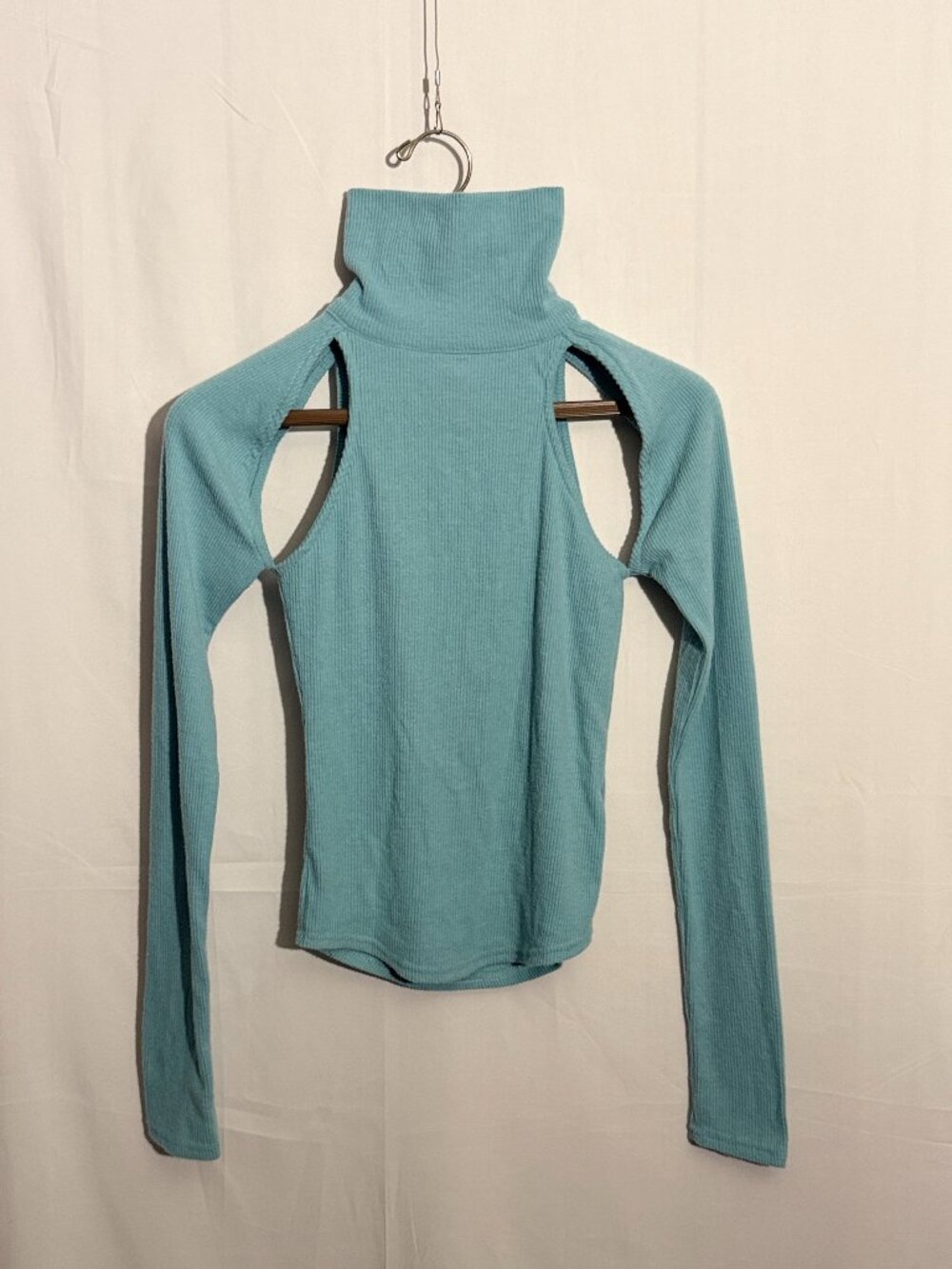 Free People Get Out There Ribbed Cutout Turtleneck Top M